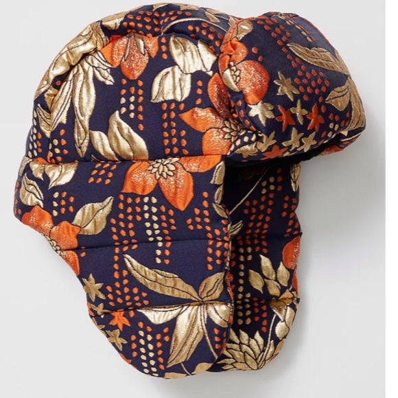 FREE PEOPLE METALLIC GOLD NAVY/MARIN 6 PANEL TRUCKER HAT RARE SOLD OUT - Picture 1 of 8